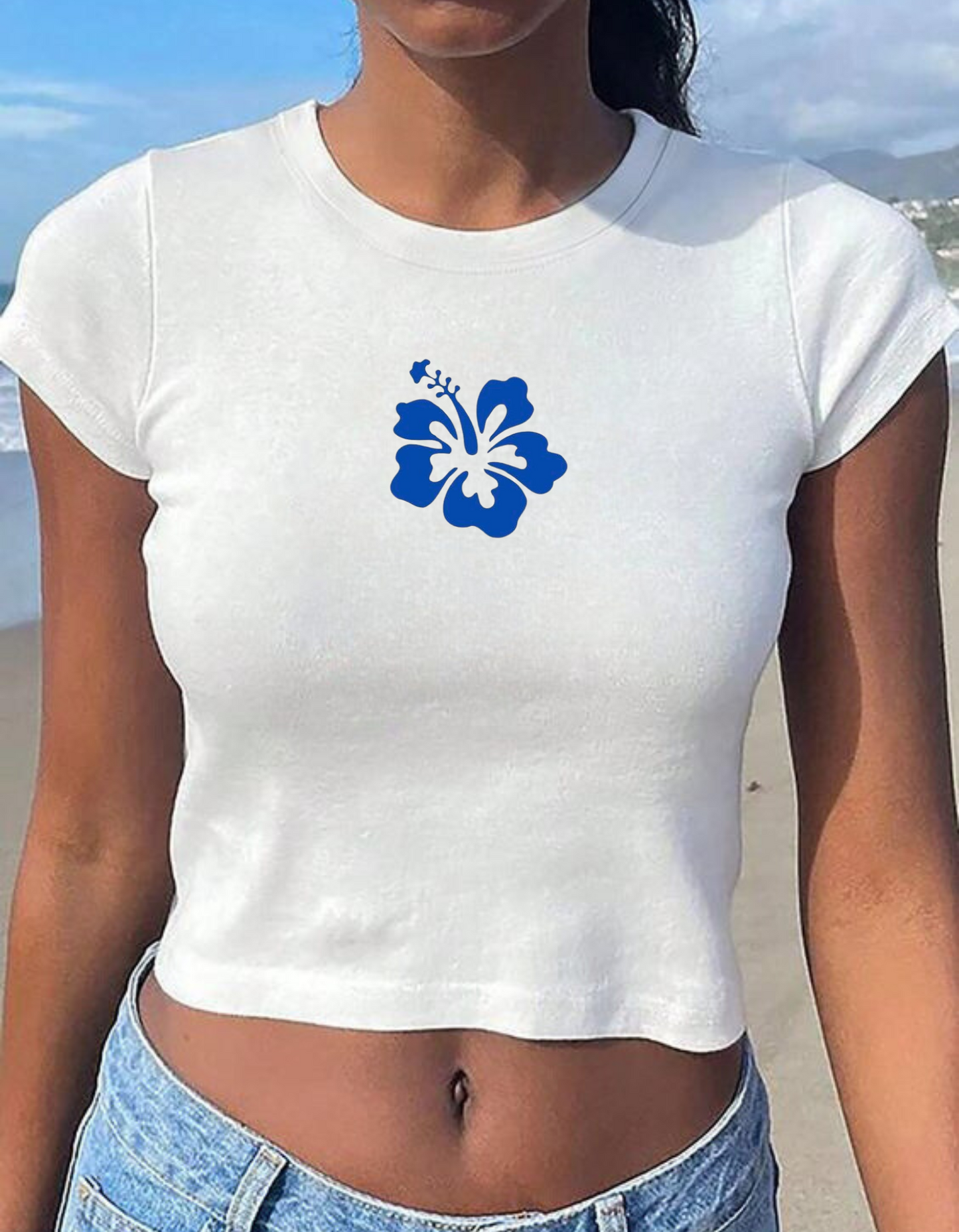 Dark Blue Hibiscus Flower Baby Tee