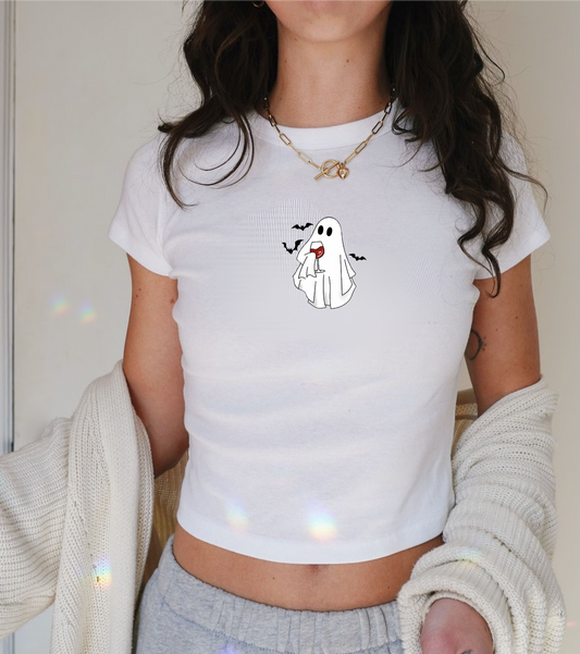 Ghost Drinking Wine Baby Tee