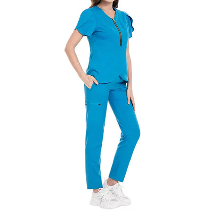 Nursing Scrub  Hospital Sets Zip Reusable Stretchy Beautician Scrubs