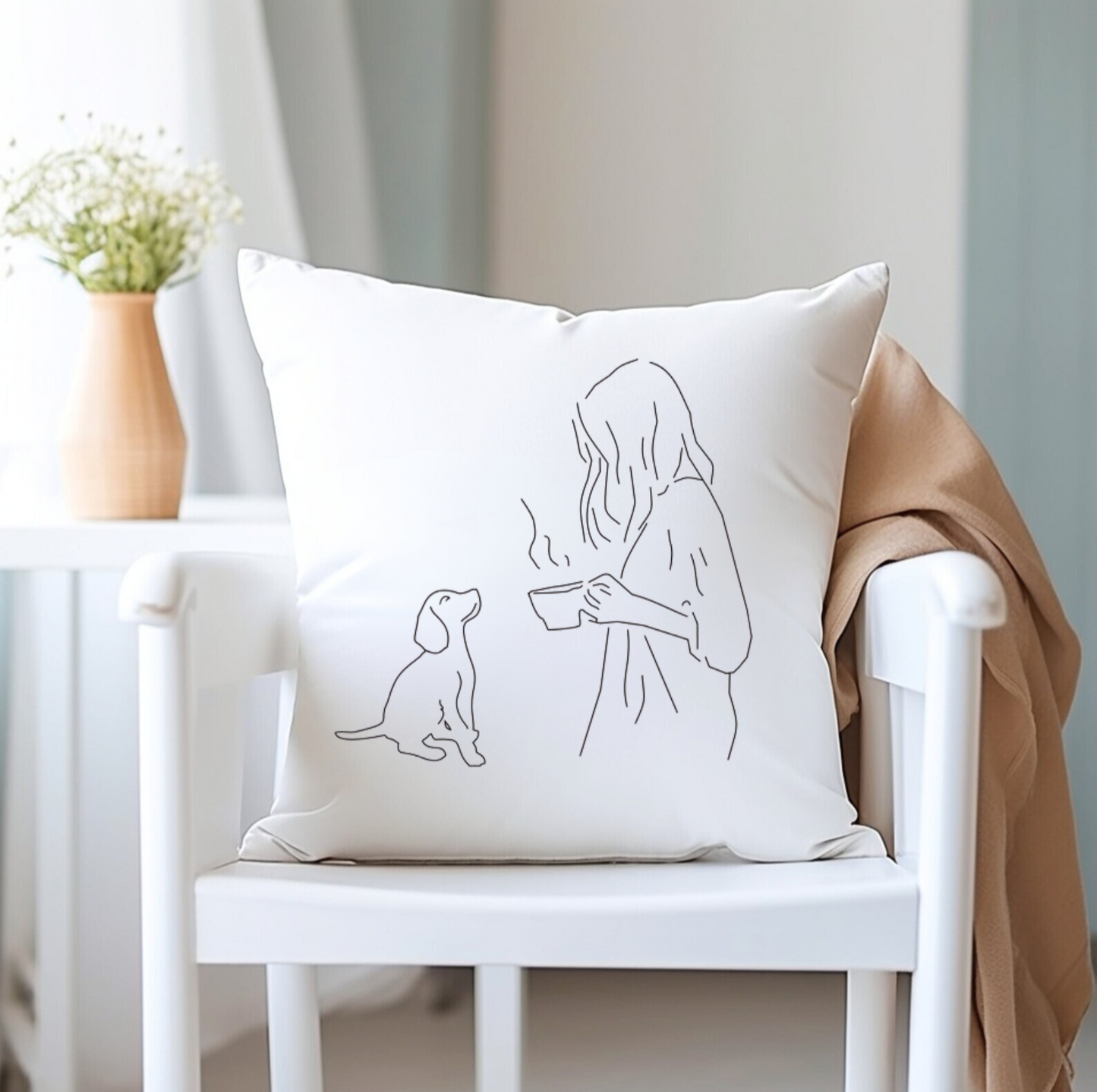 Coffee with Pup Pillow Cover