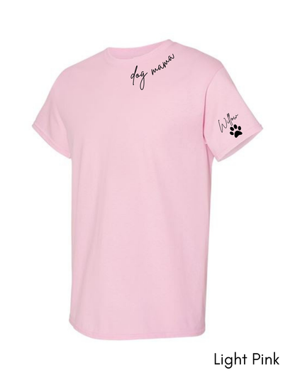 Custom Dog Mama T-Shirt with Name on Sleeve