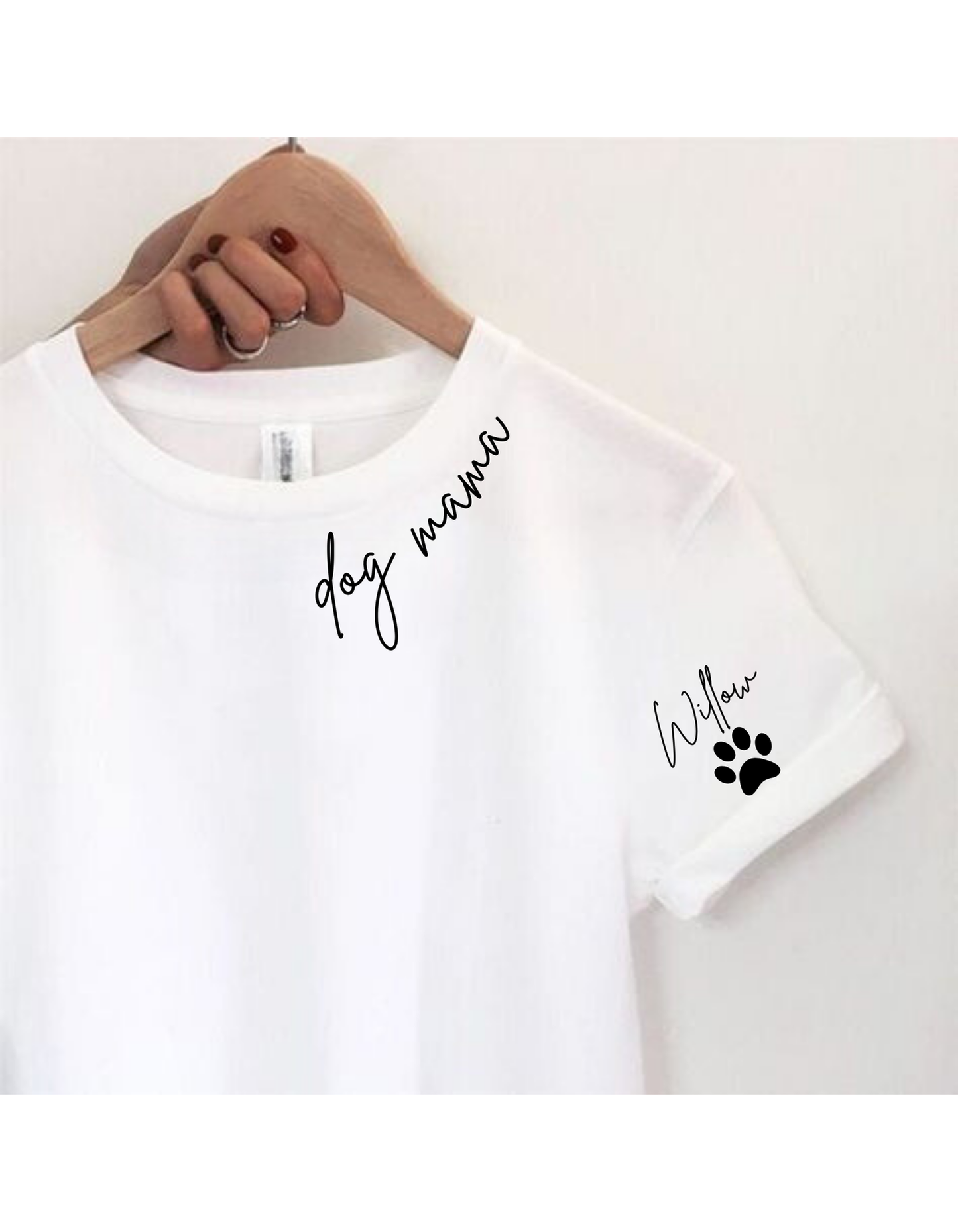 Custom Dog Mama T-Shirt with Name on Sleeve